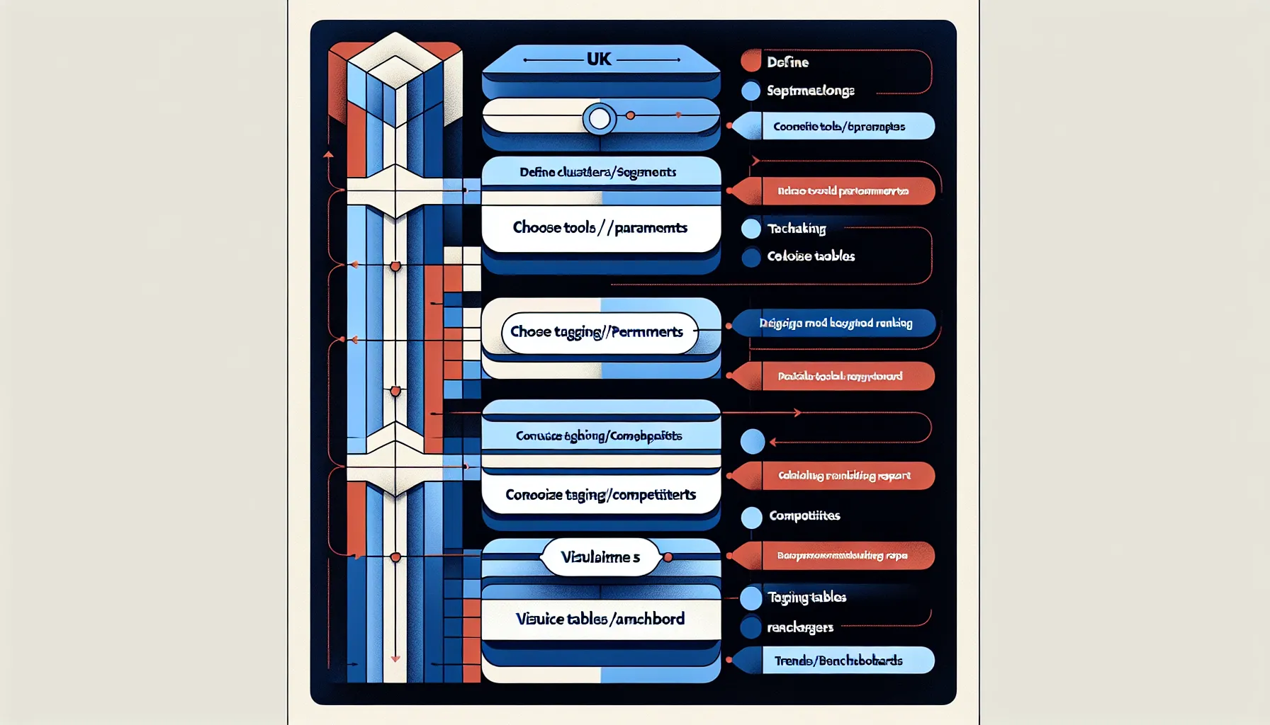 UK-focused step-by-step process diagram for creating a keywords ranking report.