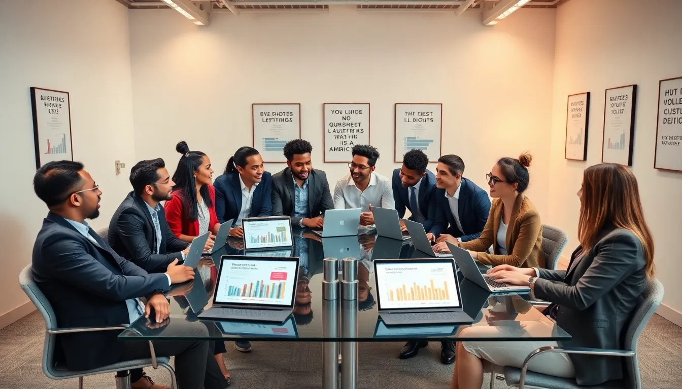 diverse team collaborating in a modern office.