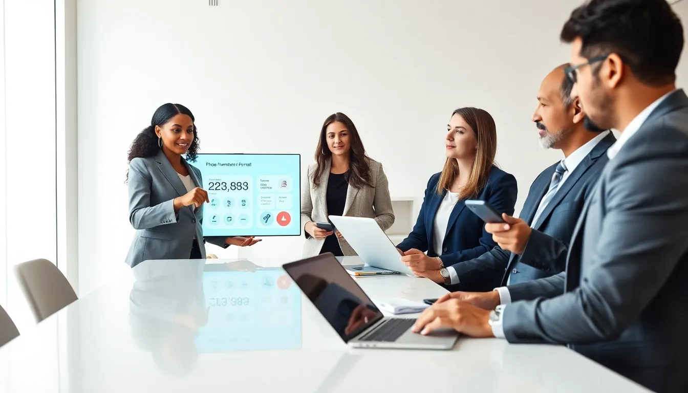 diverse team discussing phone number formats in a modern office.