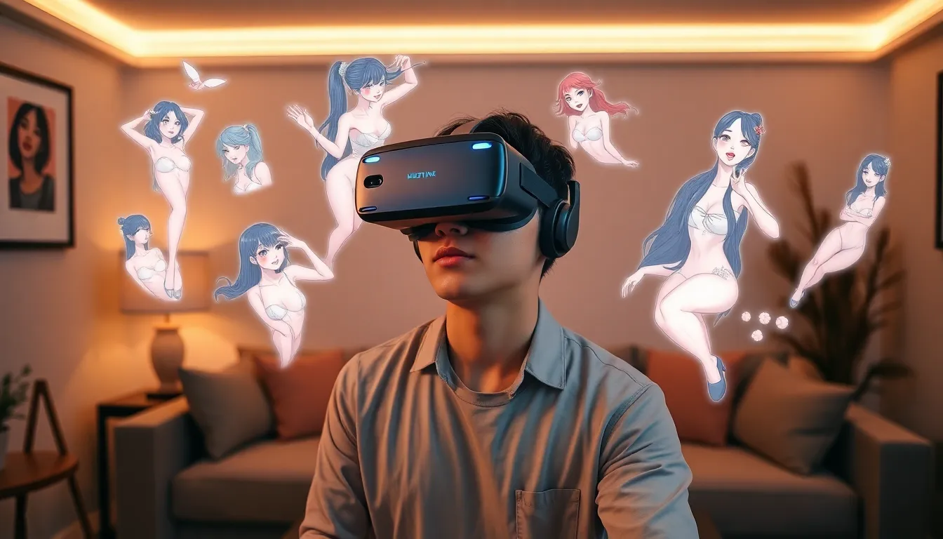 person using a VR headset in a stylish, modern room.