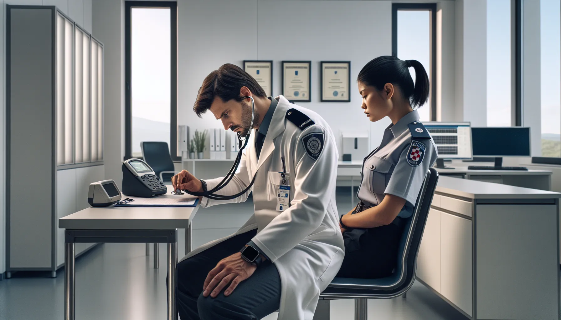 Doctor examining police candidate in modern Croatian medical facility