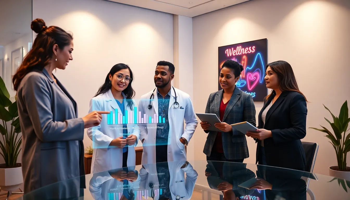 health professionals discussing hormone wellness in a modern office.