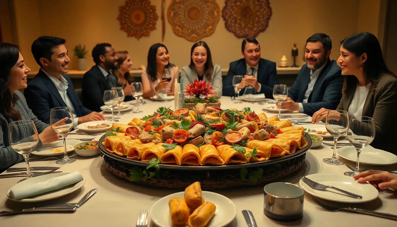 A diverse group enjoying pırnu at an inviting dining table.