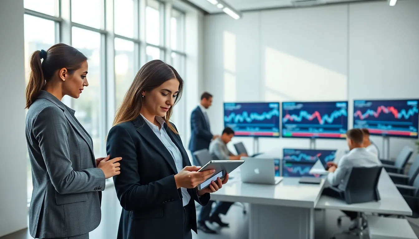 diverse team analyzing cryptocurrency data in a modern office.