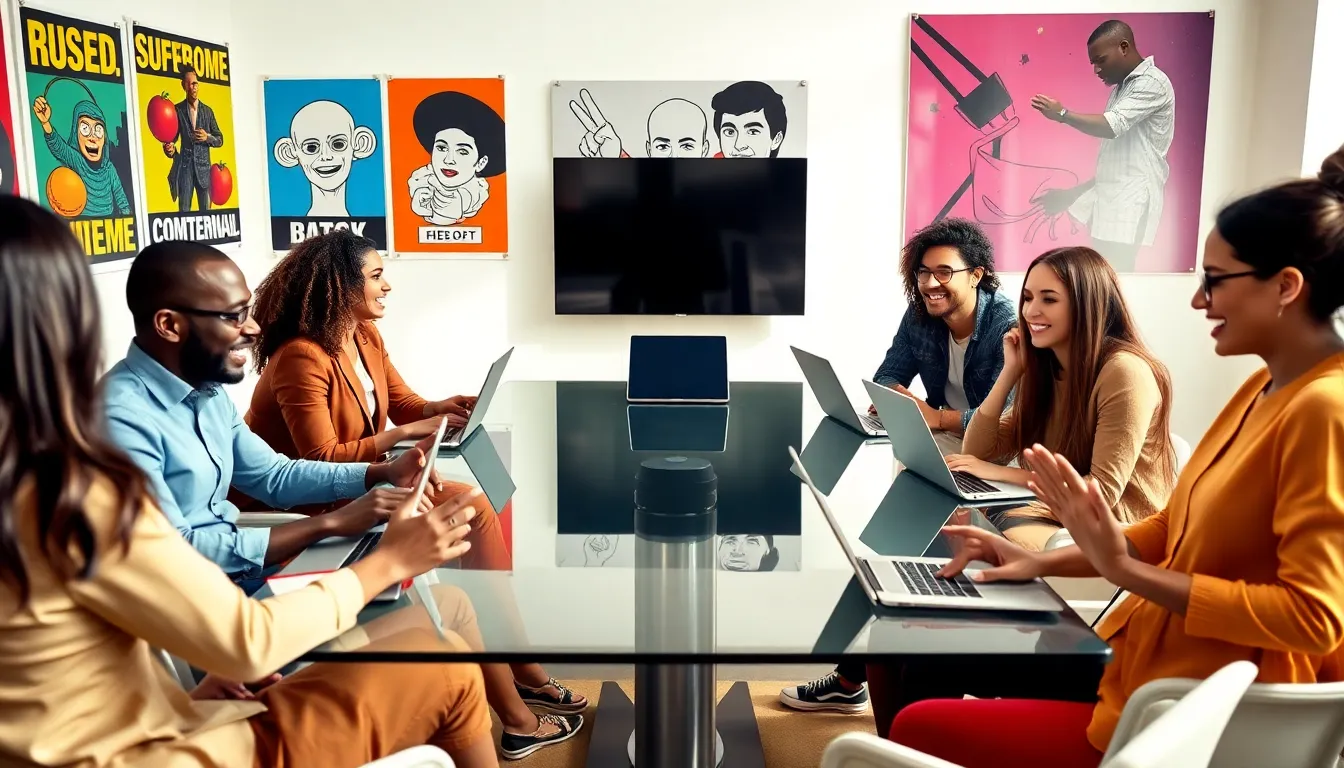 young professionals creating digital content in a modern workspace.