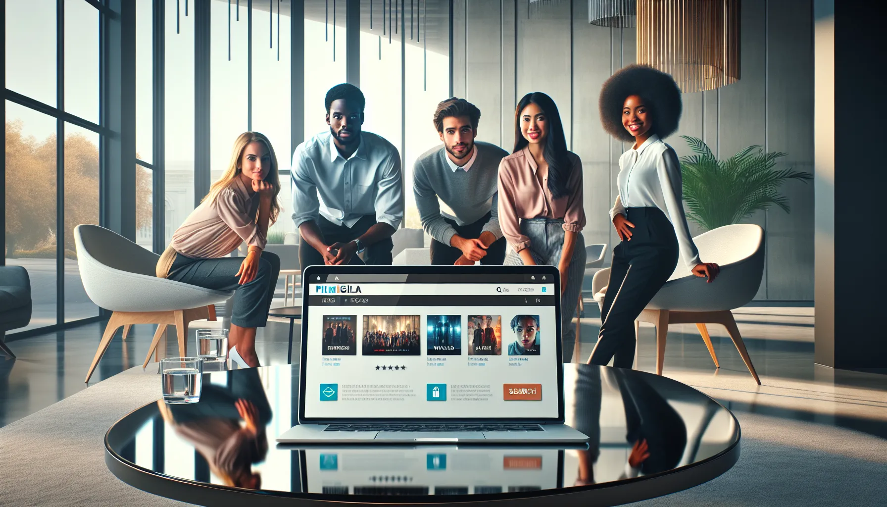 A user-friendly interface of Filmigila.com on a laptop in a bright office.