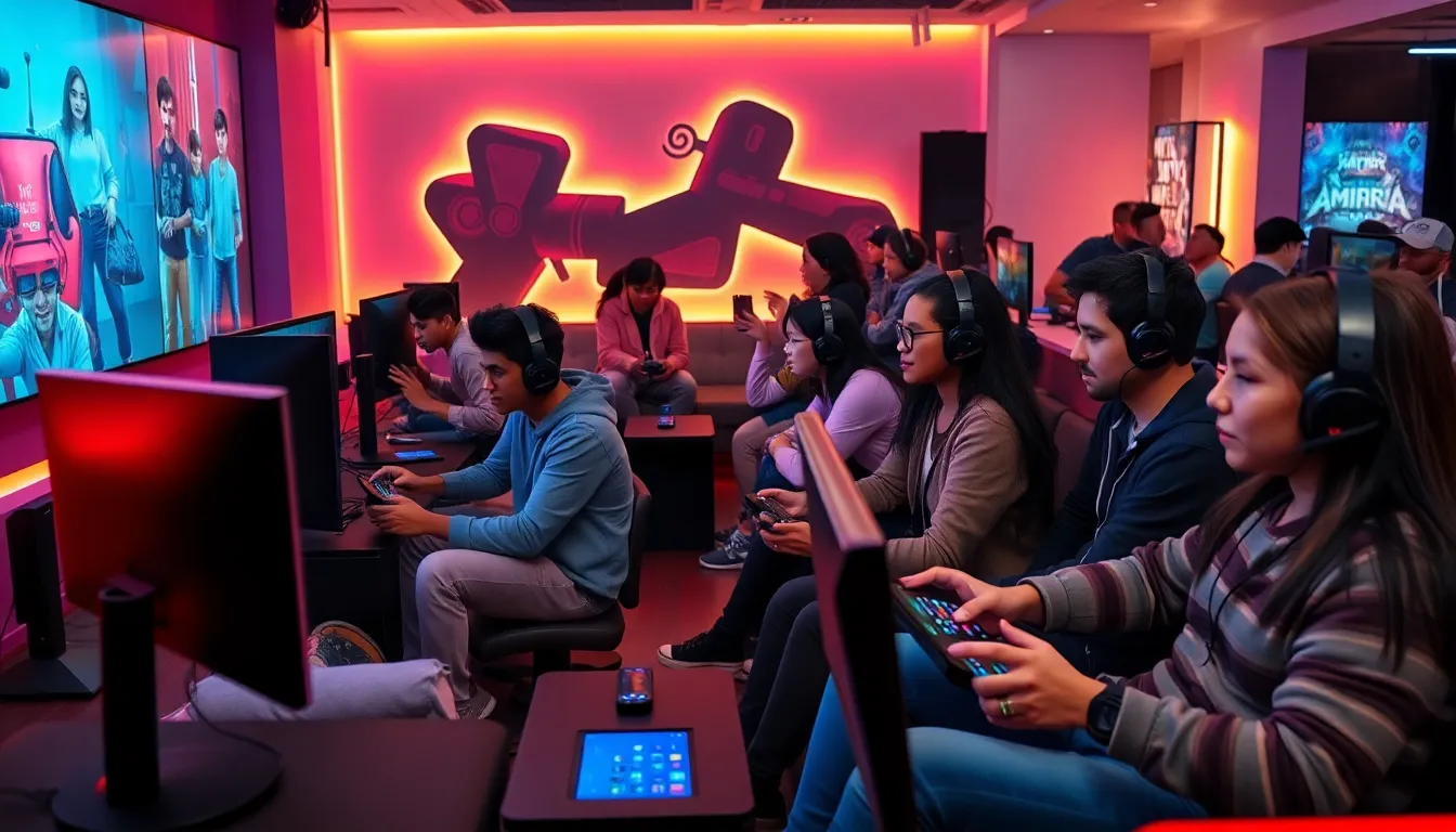 diverse group of gamers enjoying a modern gaming platform.