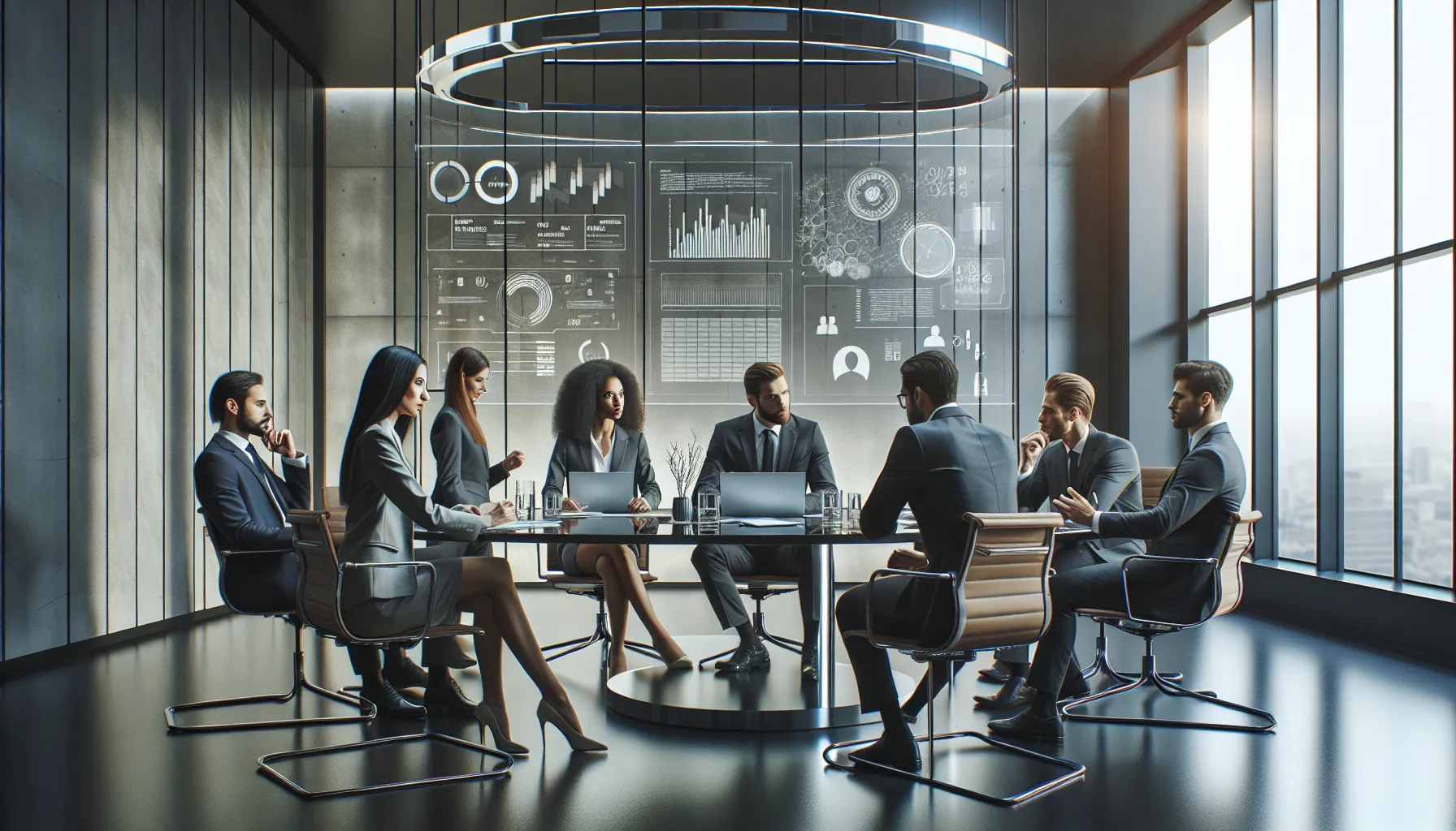 diverse team discussing challenges of tjfkratz in a modern conference room.