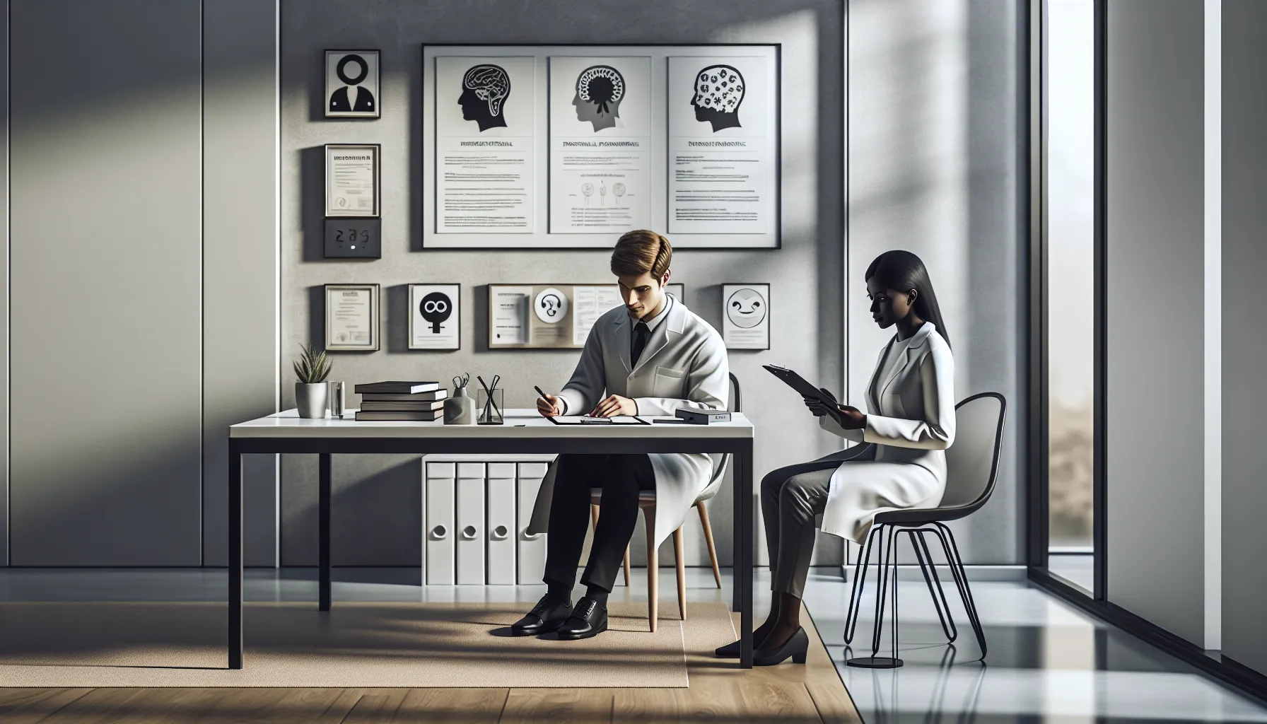 Croatian mental health professionals consulting on psychiatric diagnosis in modern medical office