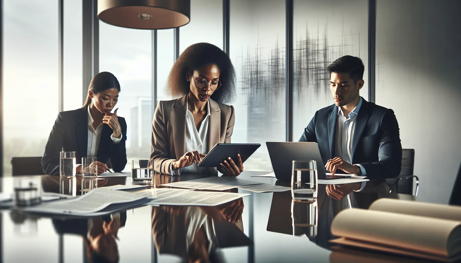 professionals discussing legal implications in a modern office setting.