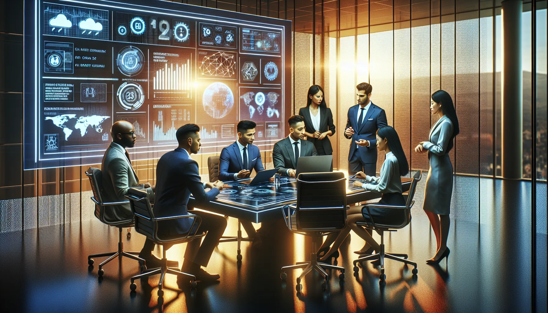 diverse team discussing future trends in a modern office.