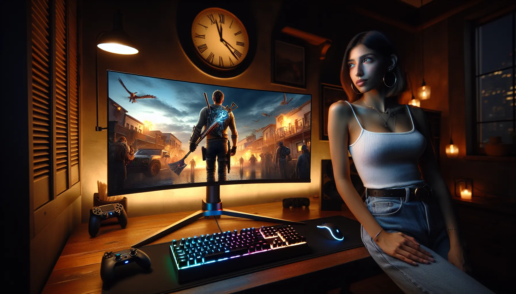 a gamer enjoying a high-refresh-rate monitor with vibrant graphics.