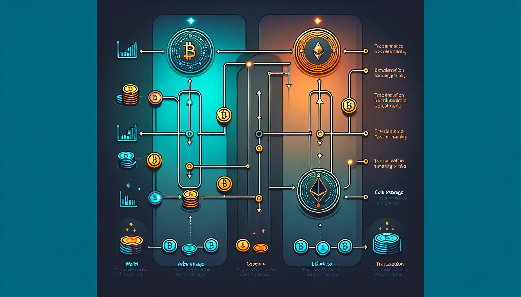 Vertical infographic showing crypto transfer process, exchange wallets, and key transfer motivations.