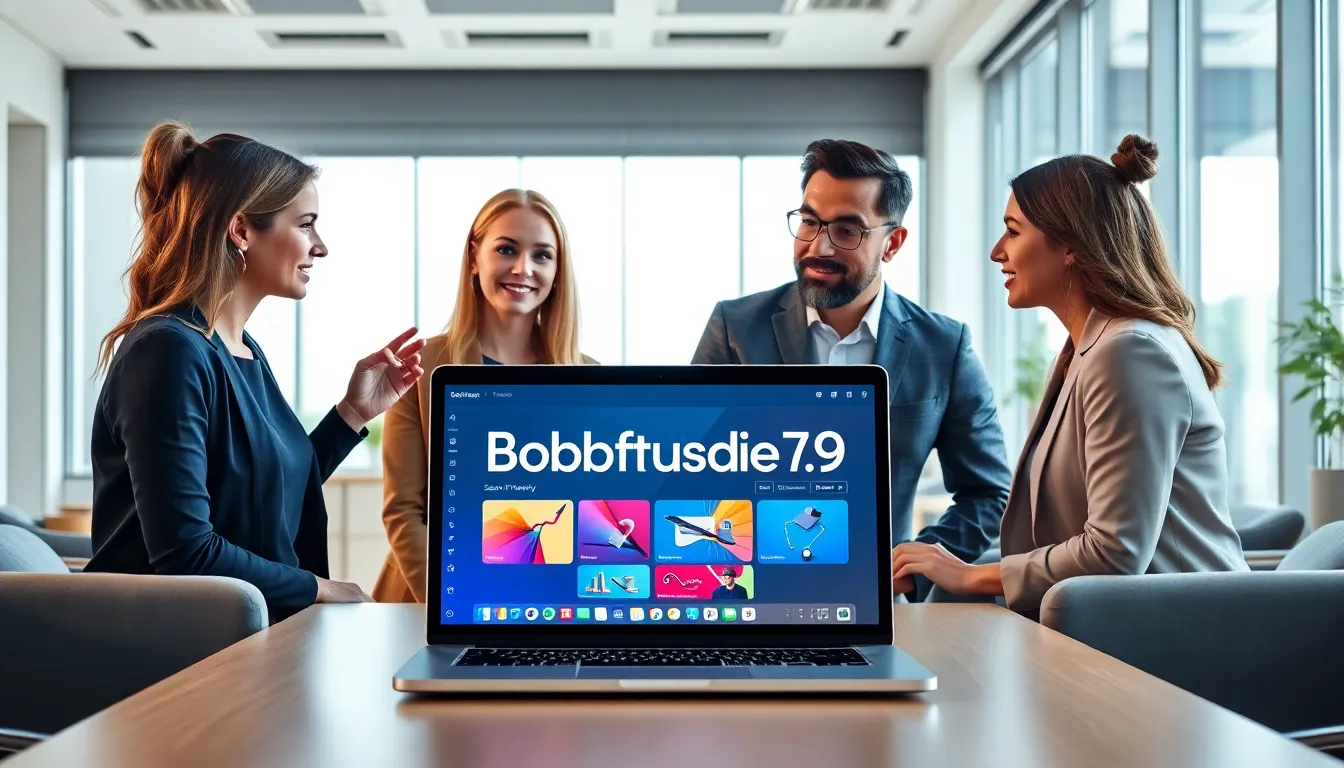 professionals discussing the Bobfusdie7.9 software in a modern office.