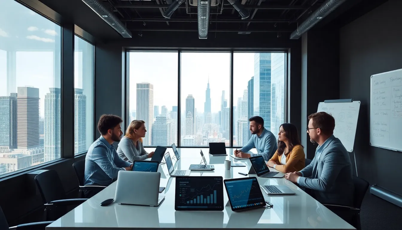 diverse fintech professionals collaborating in a modern Chicago office.