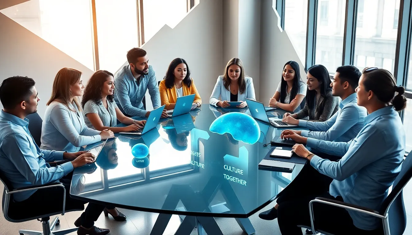 diverse team collaborating in a modern office setting.