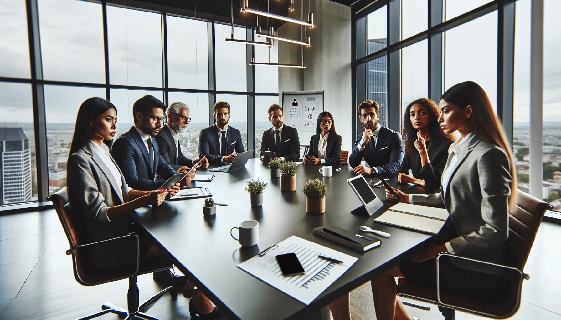 diverse team discussing strategies for handling unknown phone calls.