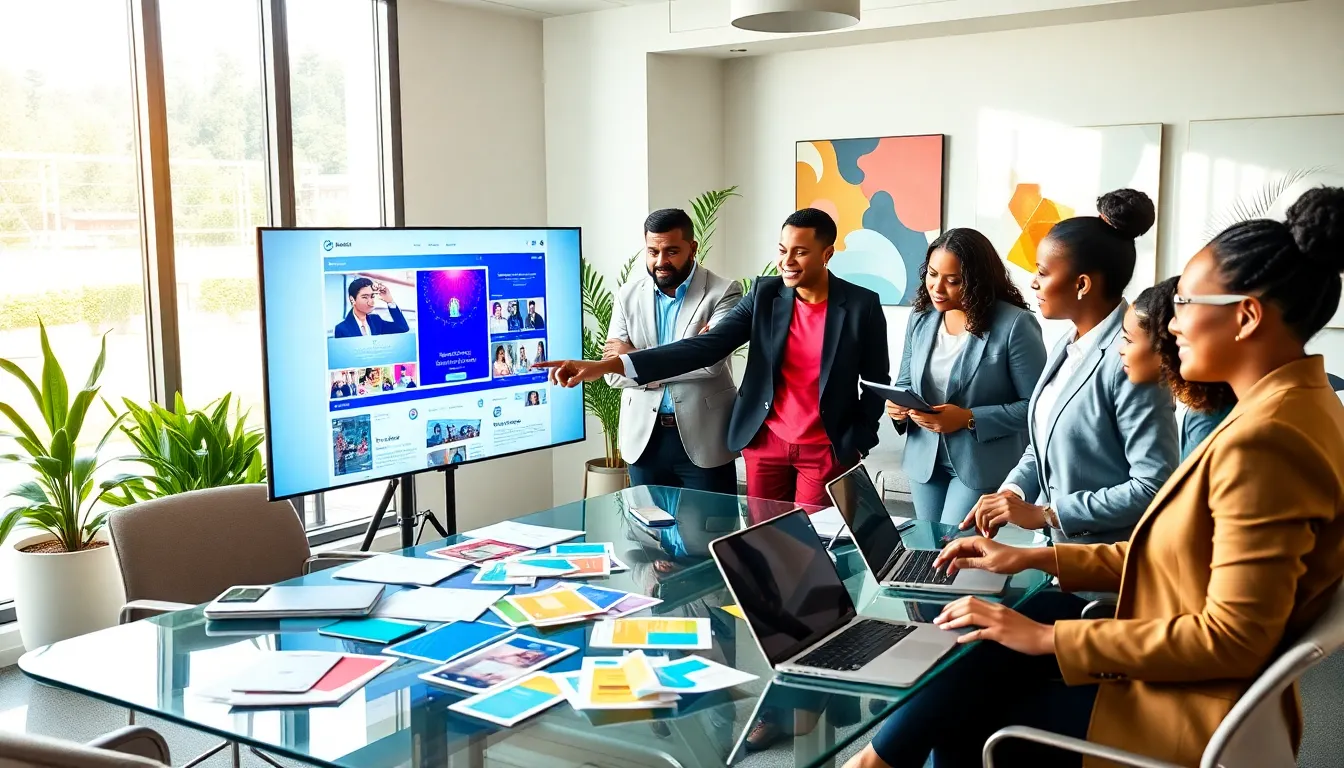 diverse team collaborating in a modern workspace on event planning.