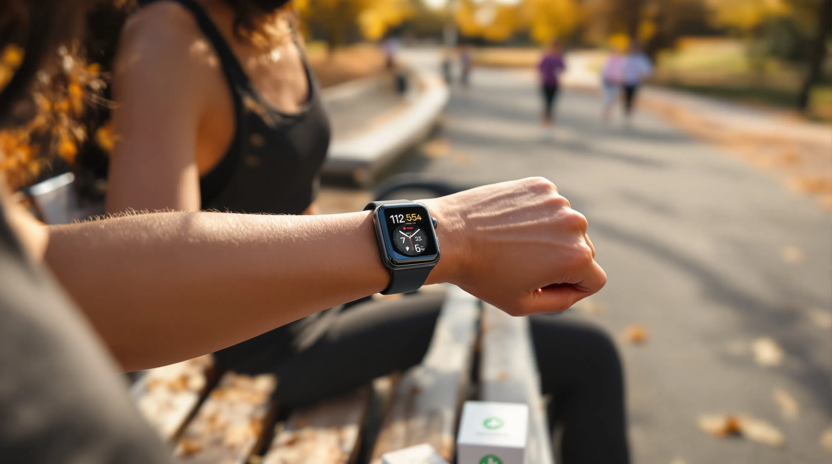 Runner checks bright refurbished Apple Watch Series 9 with interval workout display.