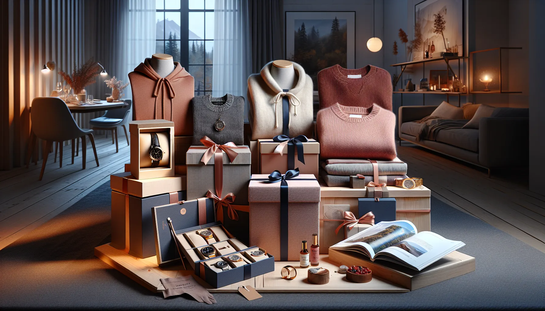 display of thoughtful gift ideas for boyfriend on a table.