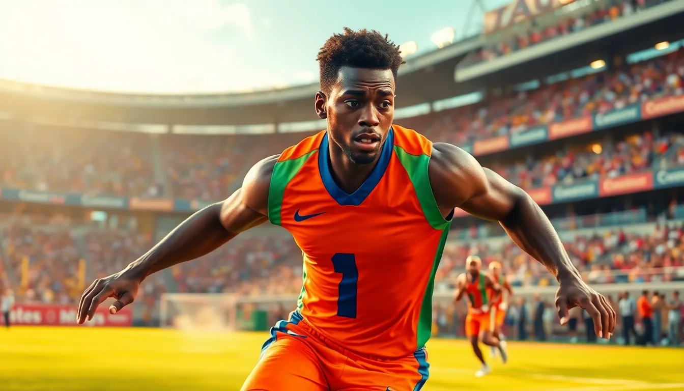 Neldanos Kimsel in action on a vibrant sports field, showcasing his athletic skills.