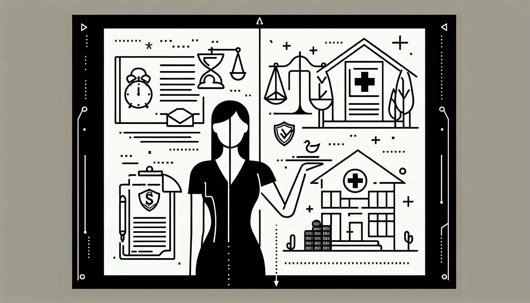Veterinarian weighing associate versus owner options with legal and financial icons of Veterinary Ownership Pathways.