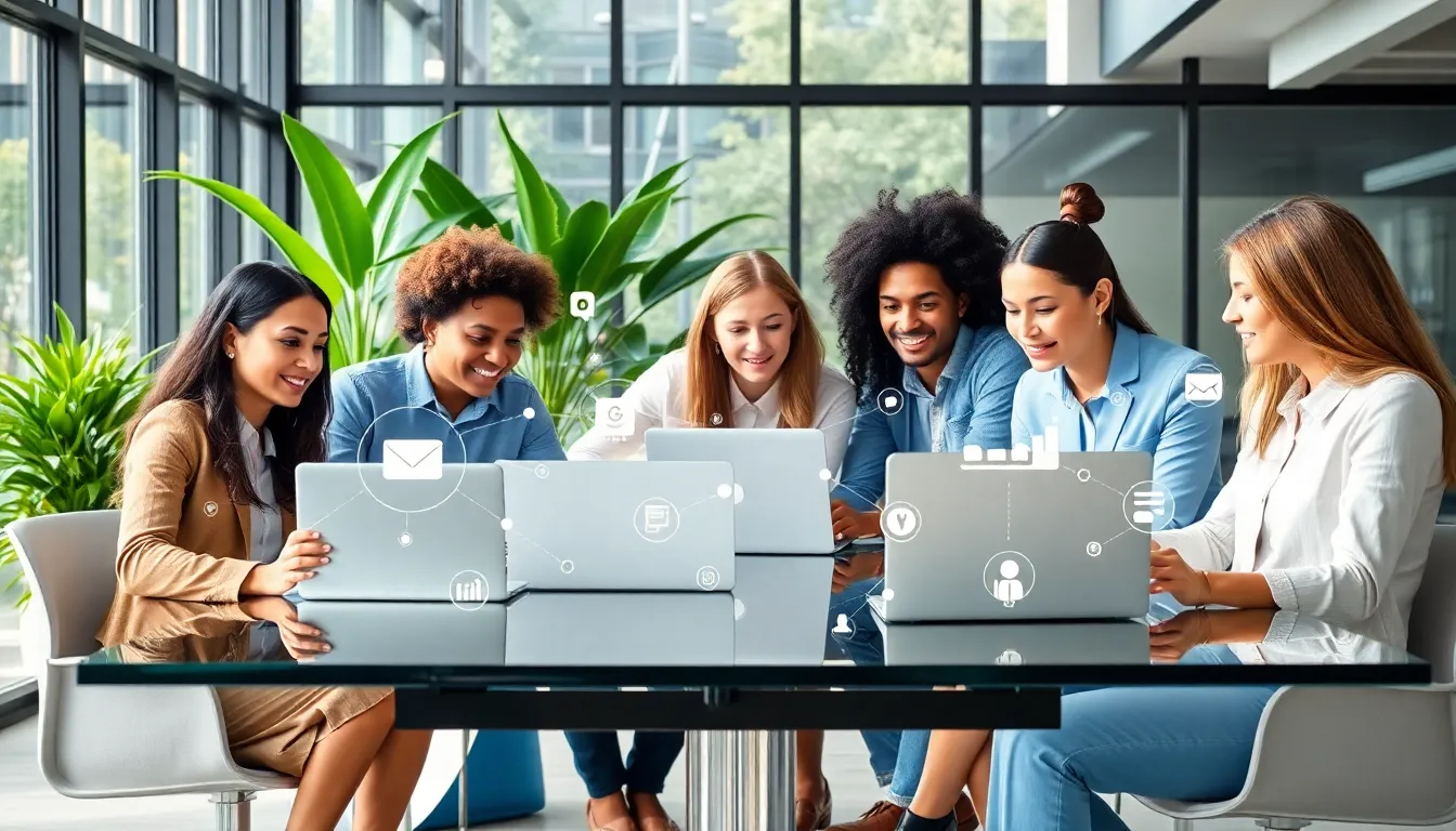 diverse team collaborating in a modern office setting.