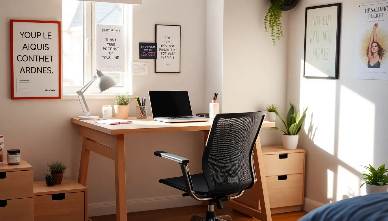 modern teenage desk in a stylish bedroom setting.