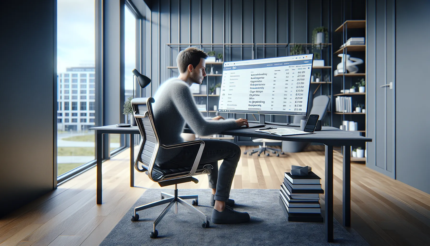 Norwegian marketer analyzing seo keyword lists and graphs on a computer screen.
