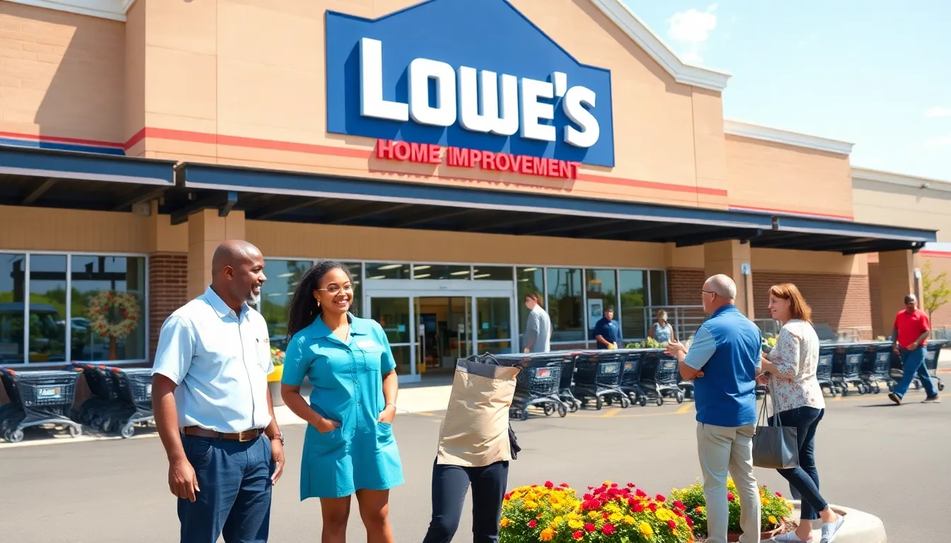 Lowe's Home Improvement store exterior with employees assisting customers.