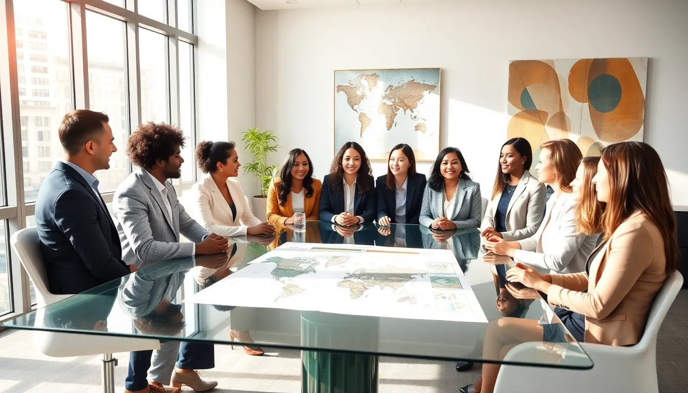 diverse professionals collaborating in a modern office.
