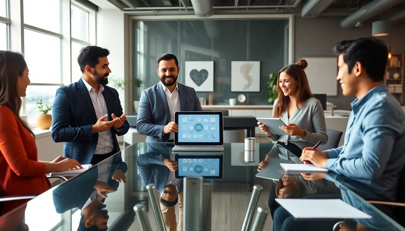 diverse team collaborating in a modern office setting.