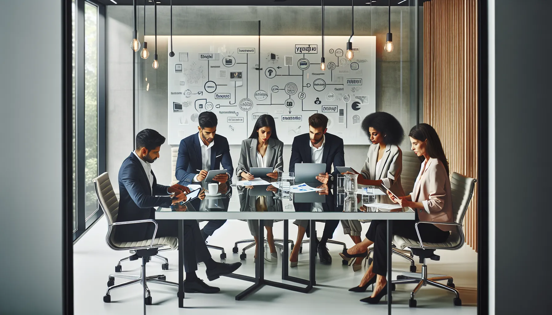 diverse team discussing concepts in a modern conference room.