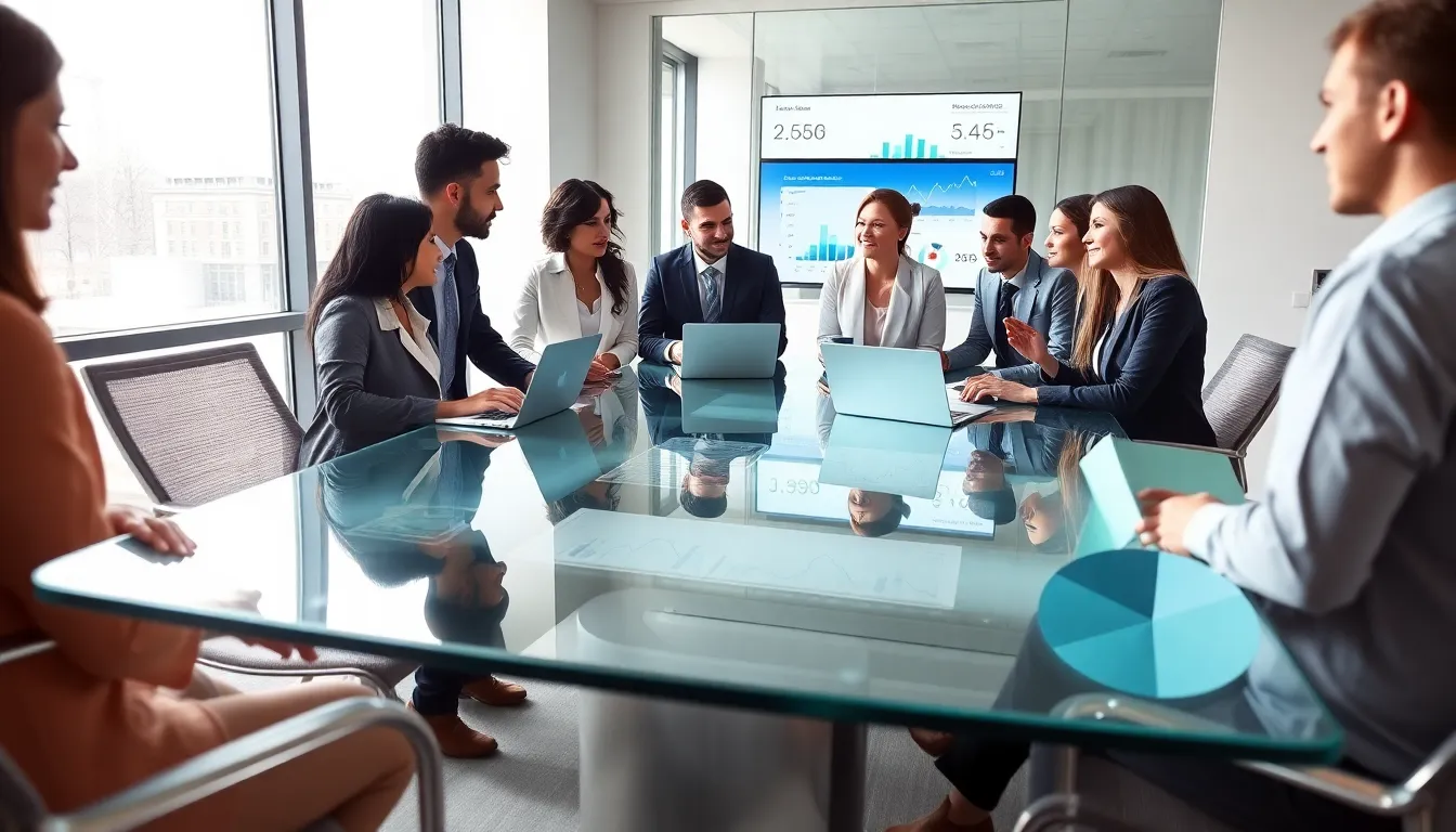 diverse professionals analyzing economic trends in a modern office.