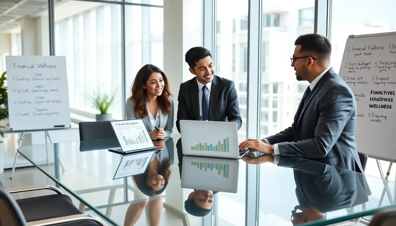 diverse team discussing financial wellness strategies in a modern office.