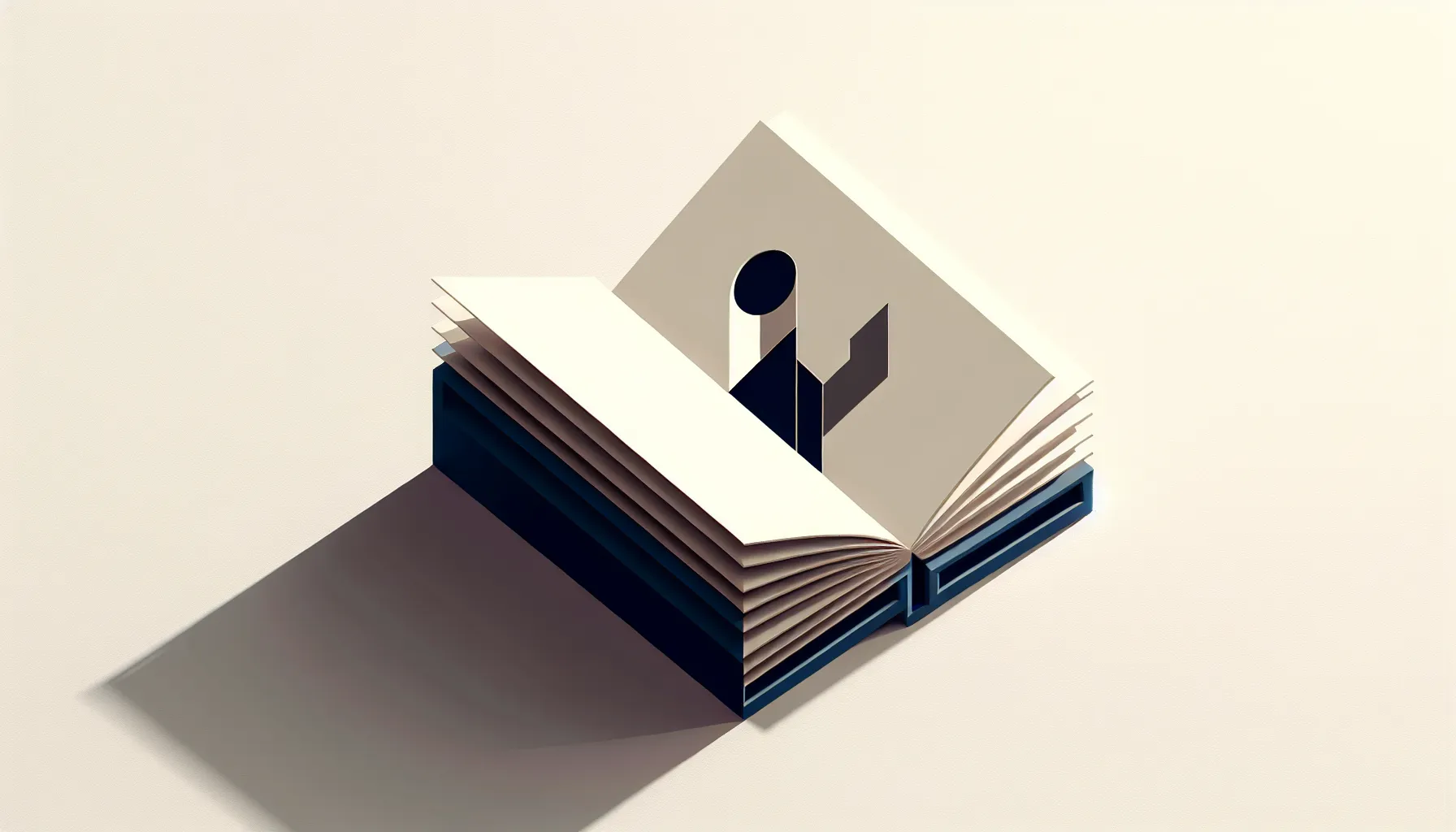 Open book with abstract elements representing philosophical literature and existential themes.