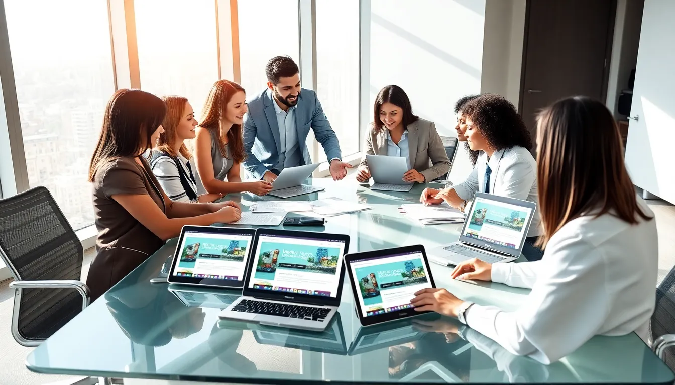 diverse team collaborating in a modern office about real estate.