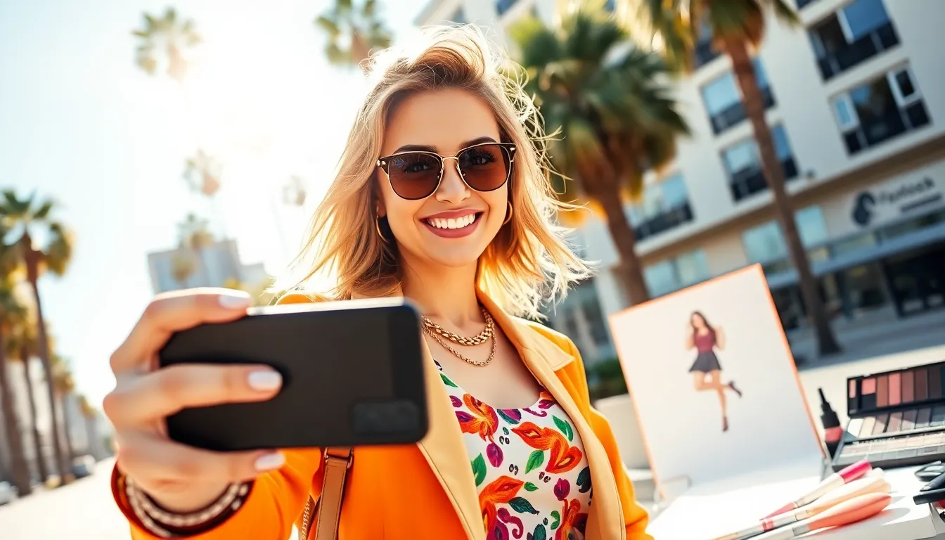 Jenna Miller taking a selfie in a sunny Los Angeles setting.