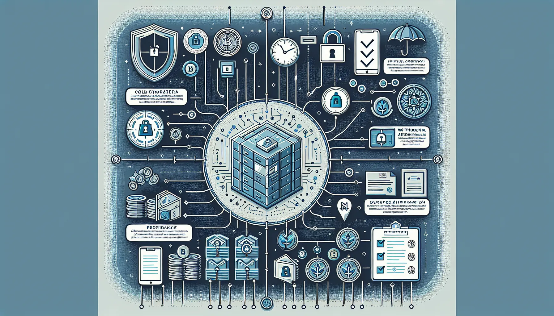Layered infographic showing crypto exchange security features and regulatory compliance elements.
