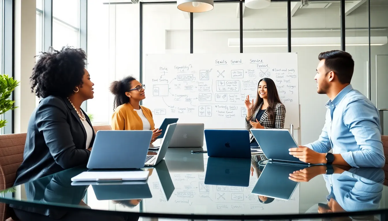 diverse team brainstorming in a modern office environment.