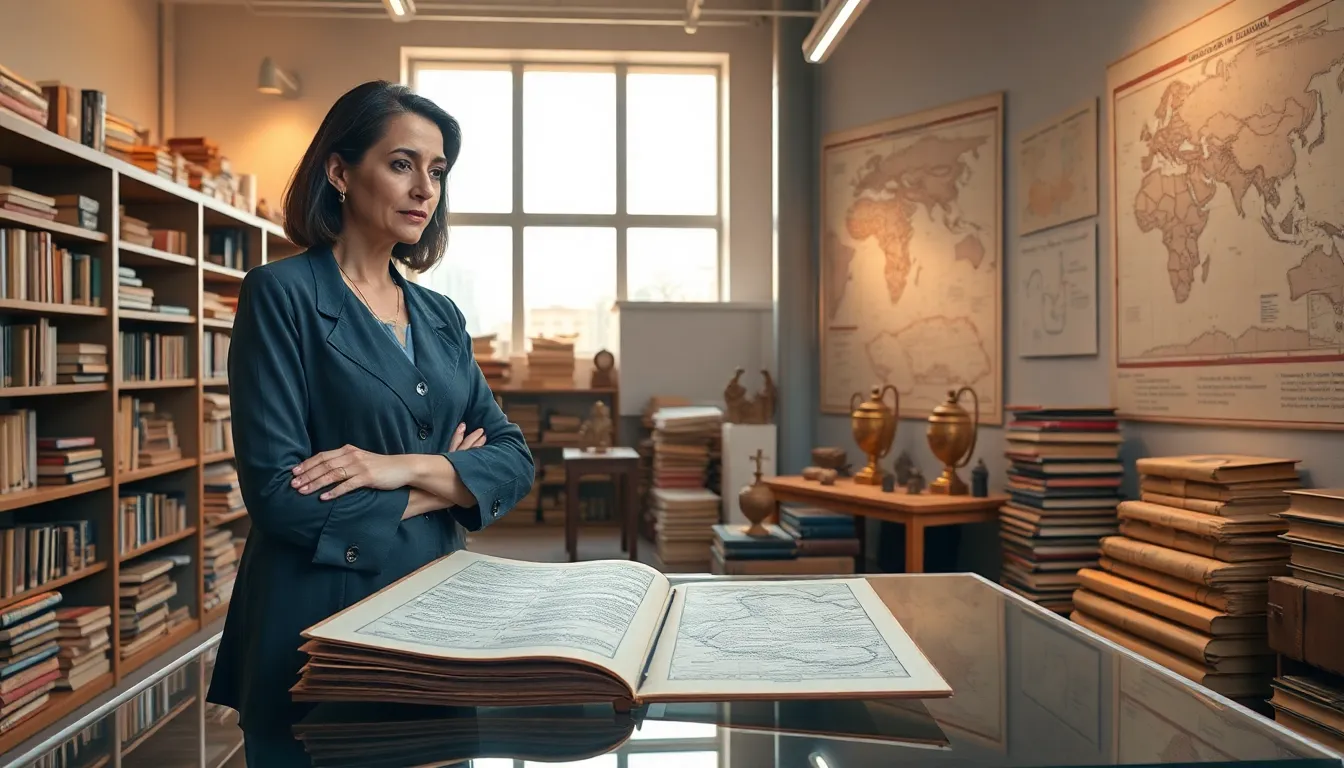 historian examining ancient manuscripts on Shardavidian civilization.