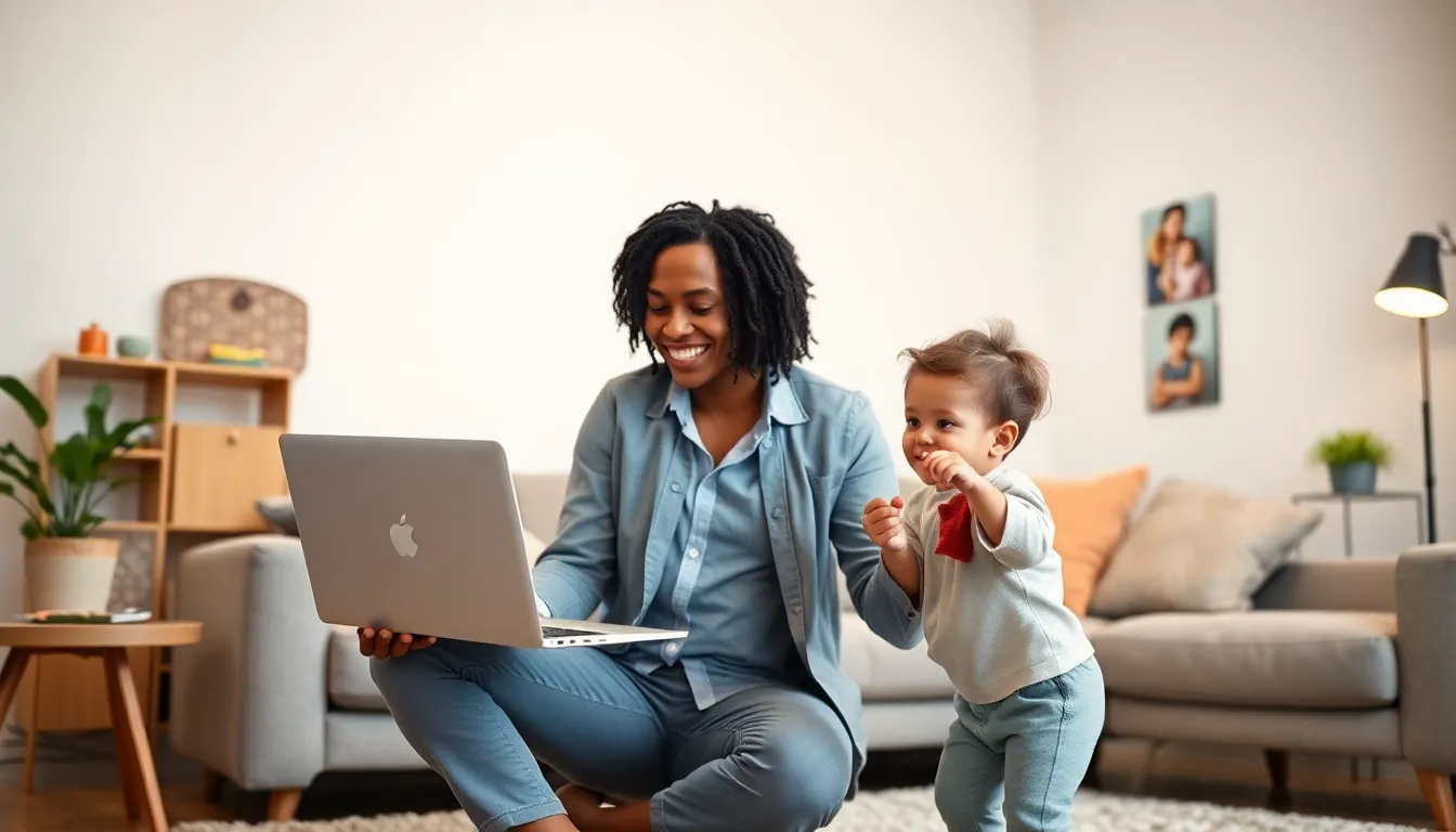 a single parent joyfully interacting with a child in a cozy living room.