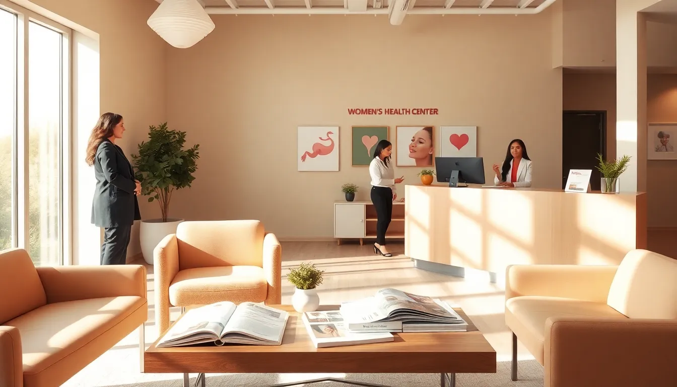 Welcoming reception area of a women&rsquo;s health center.