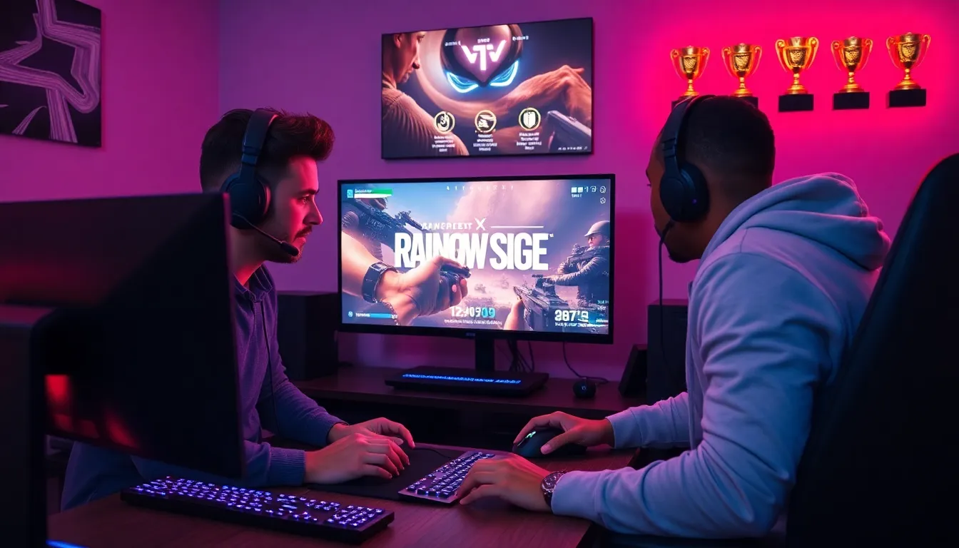 diverse gamers engaged in a competitive Rainbow Six Siege match.