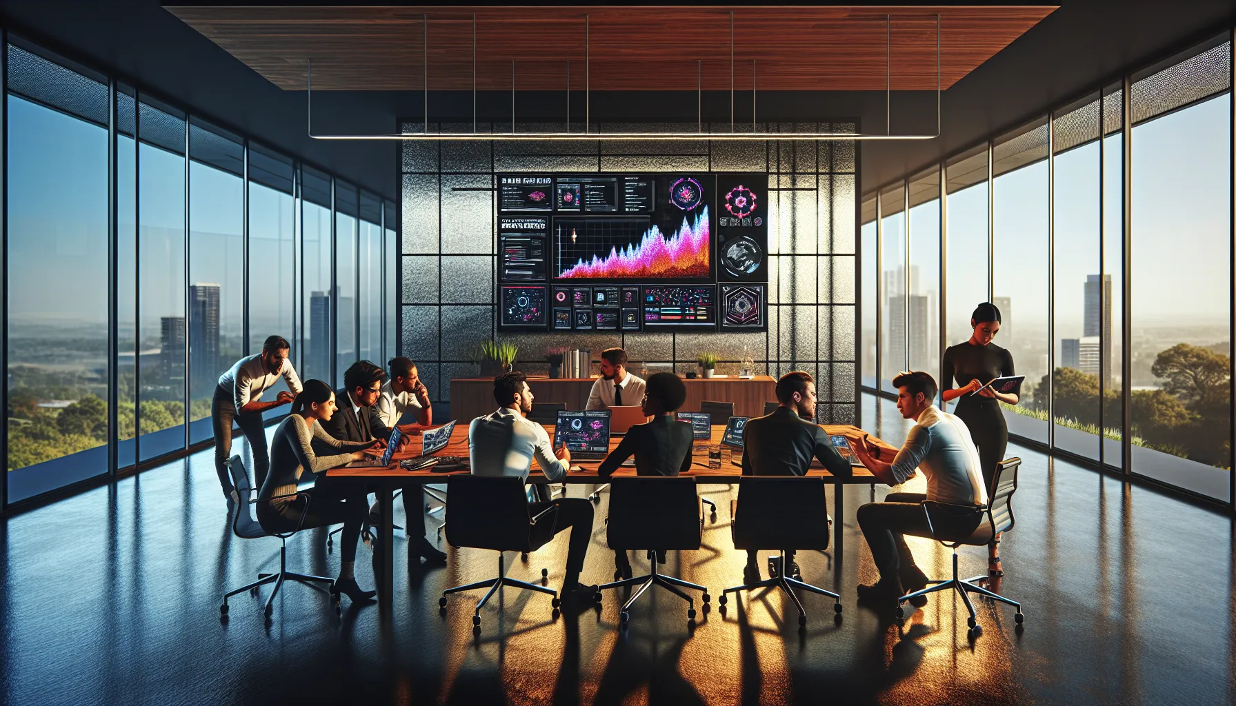 team analyzing a video game patch in a modern office.