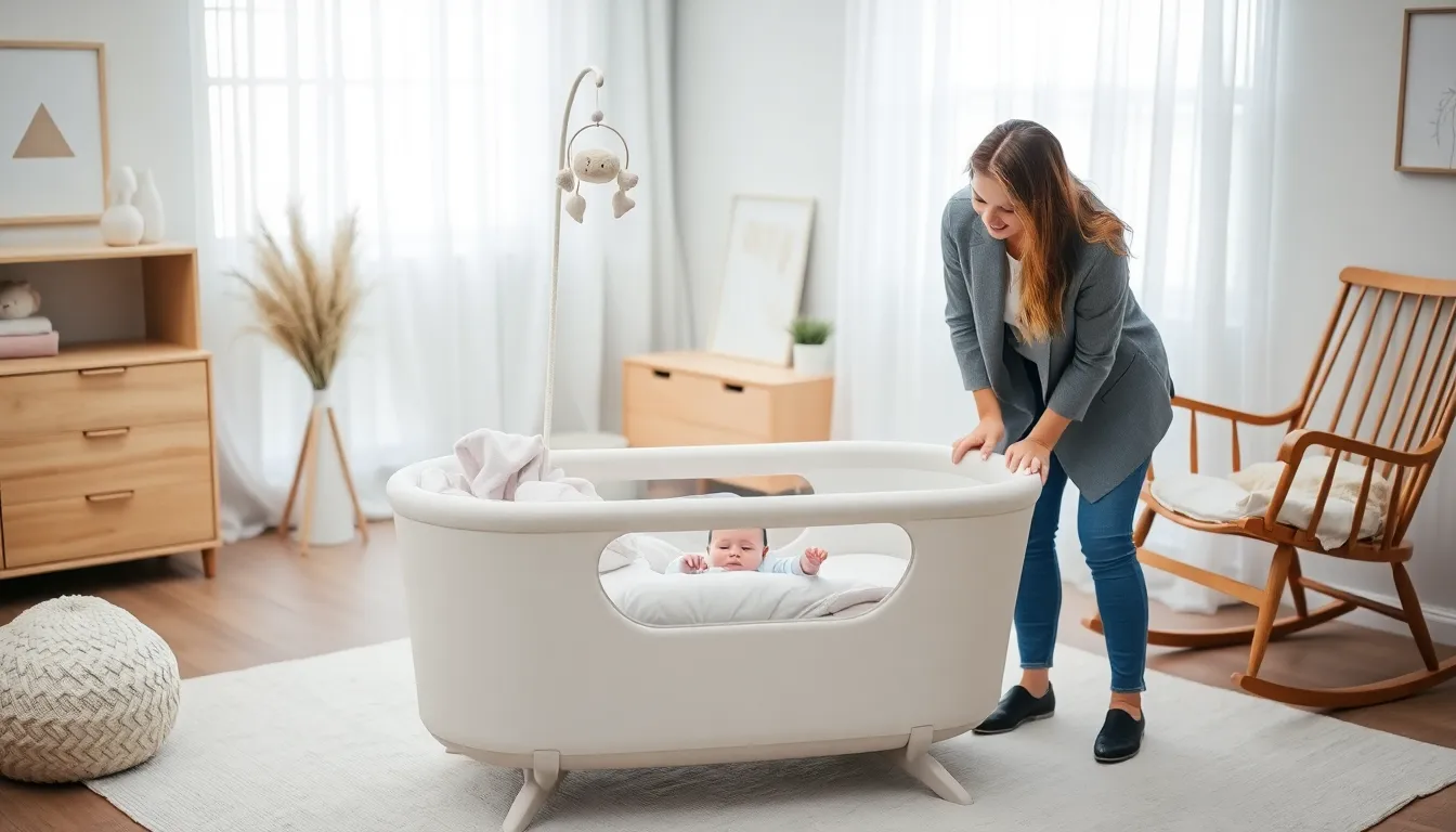a peaceful nursery with a bassinet and attentive parent.