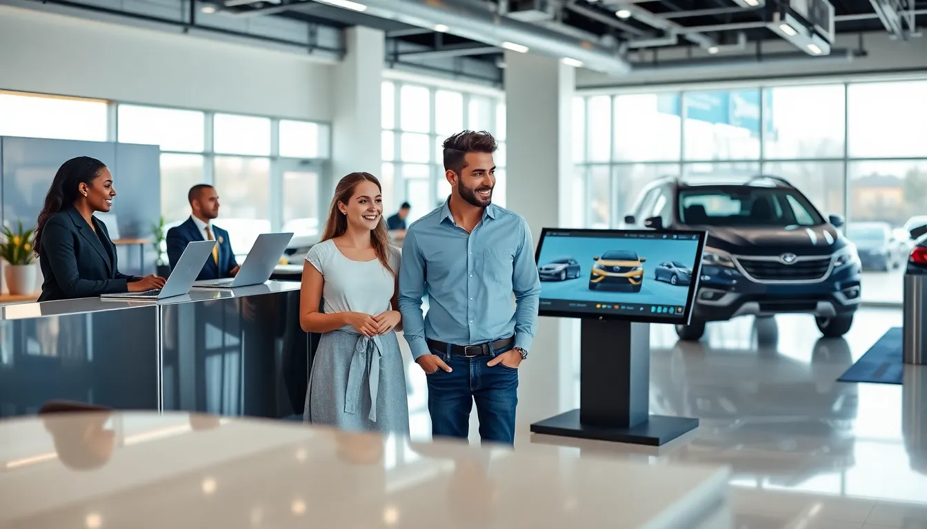 diverse team at a car rental agency helping customers.