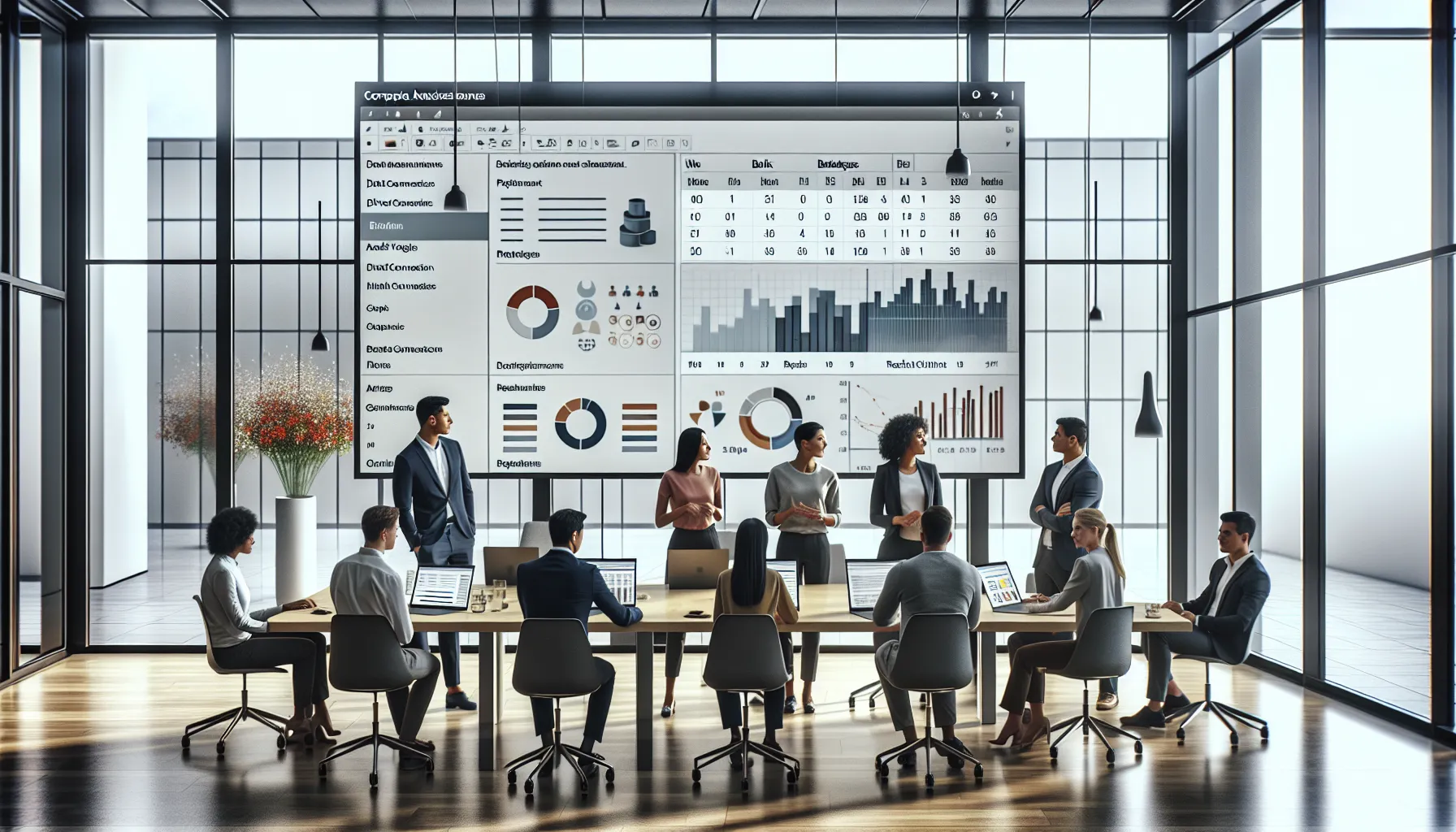 Analytics team reviewing scheduled Tableau extract refreshes on dashboards in a modern office.