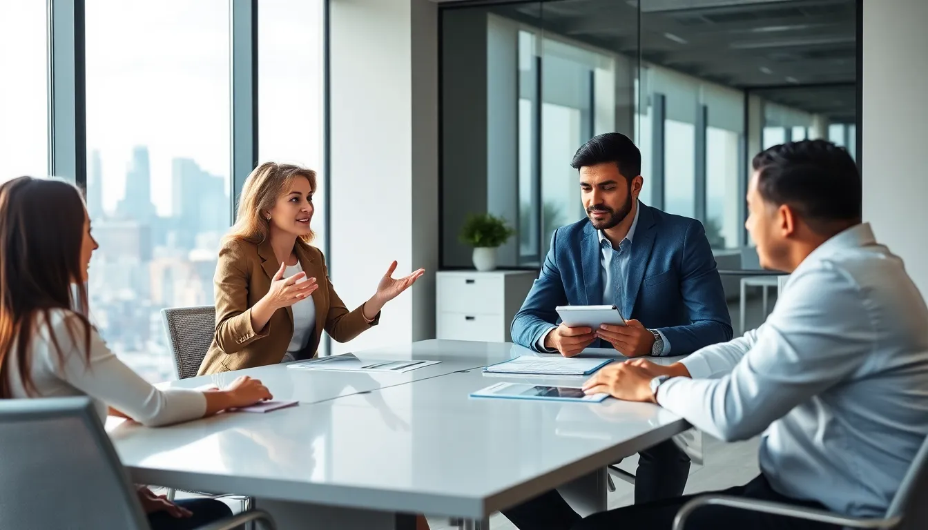 diverse financial team collaborating in a modern office.
