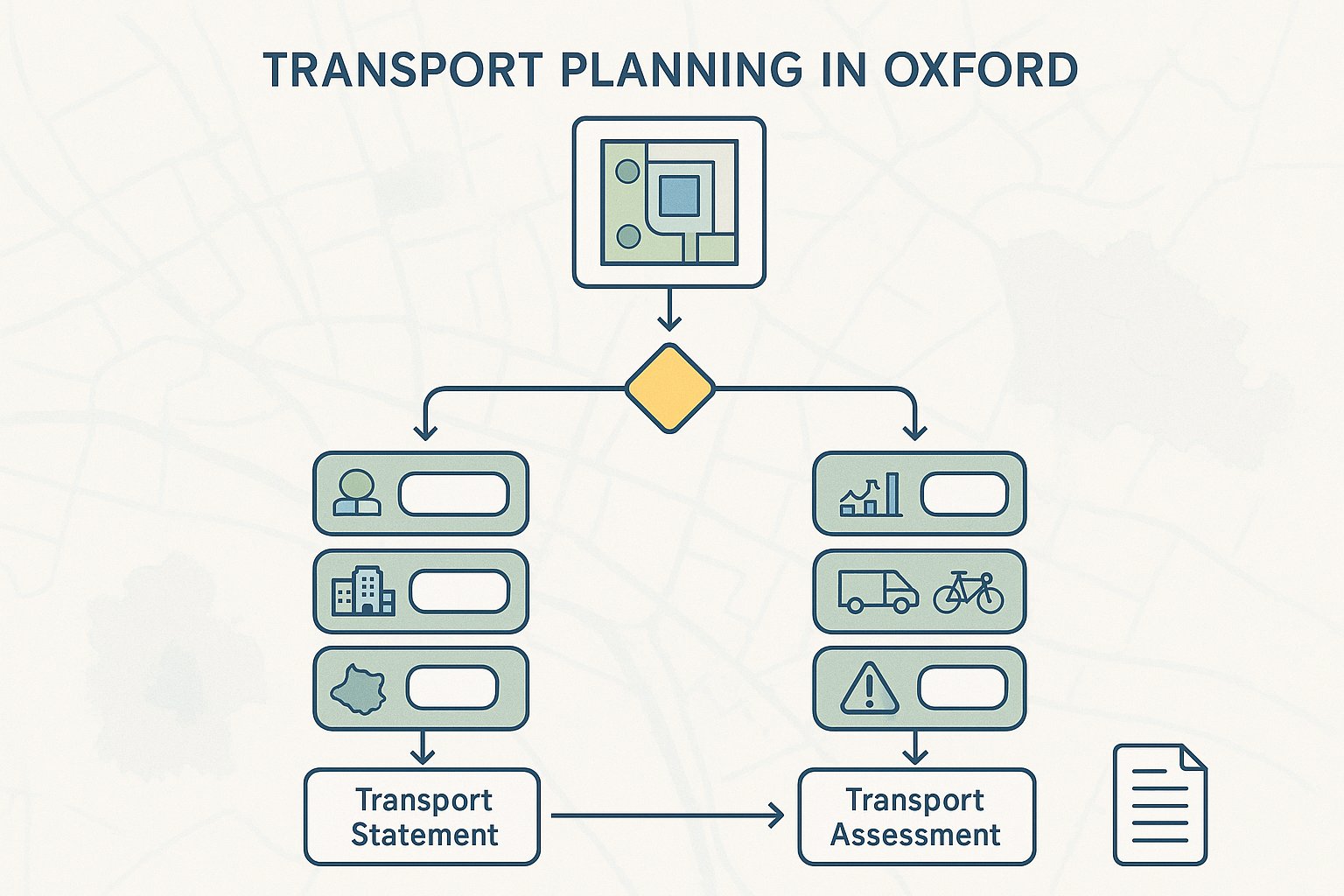 Decision flow showing when transport statements or assessments are needed in Oxford.